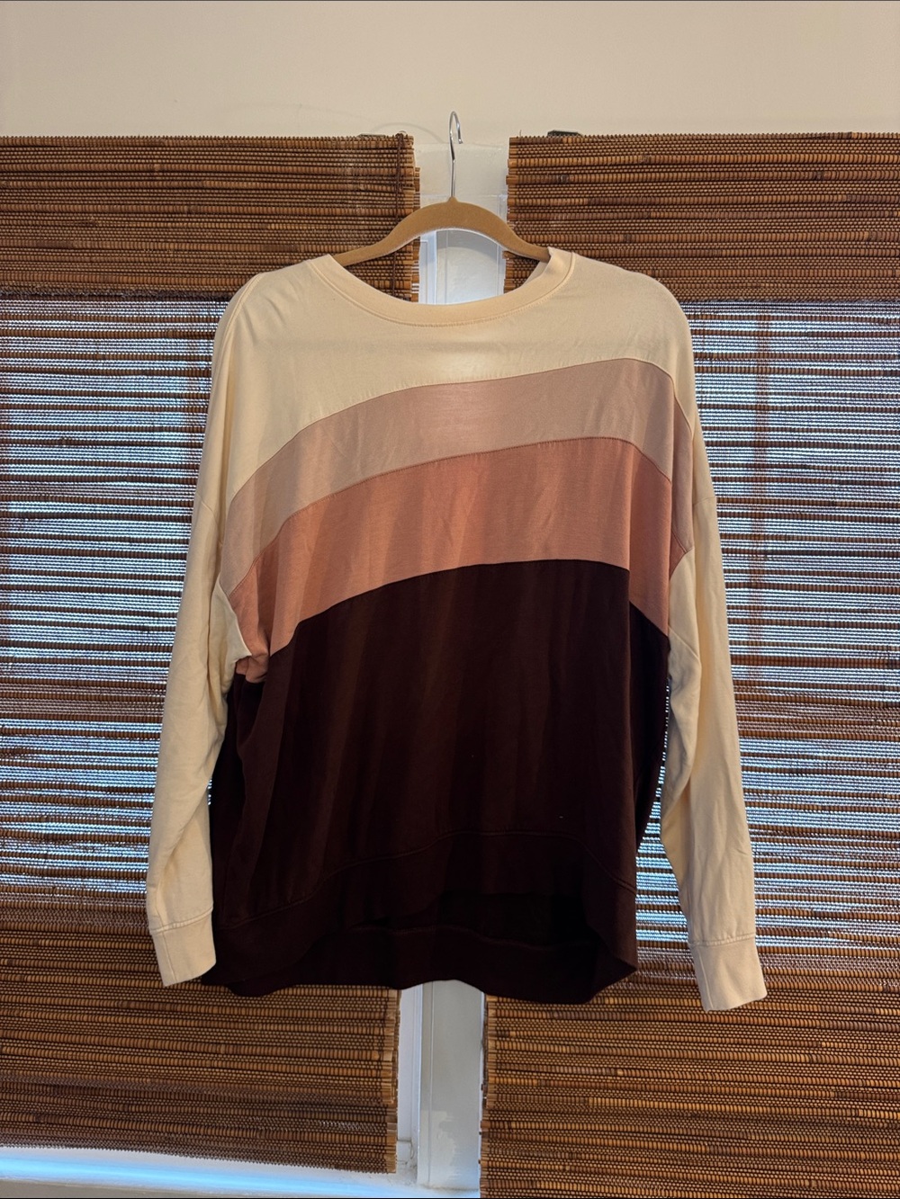 Thread & Supply Colorblock Long-Sleeve Pullover in Cream, Blush & Brown